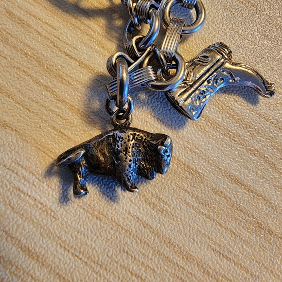 Wyoming Charm Bracelet Western Themed Nickel & Sterling Silver Charms Cowboy - Picture 6 of 12